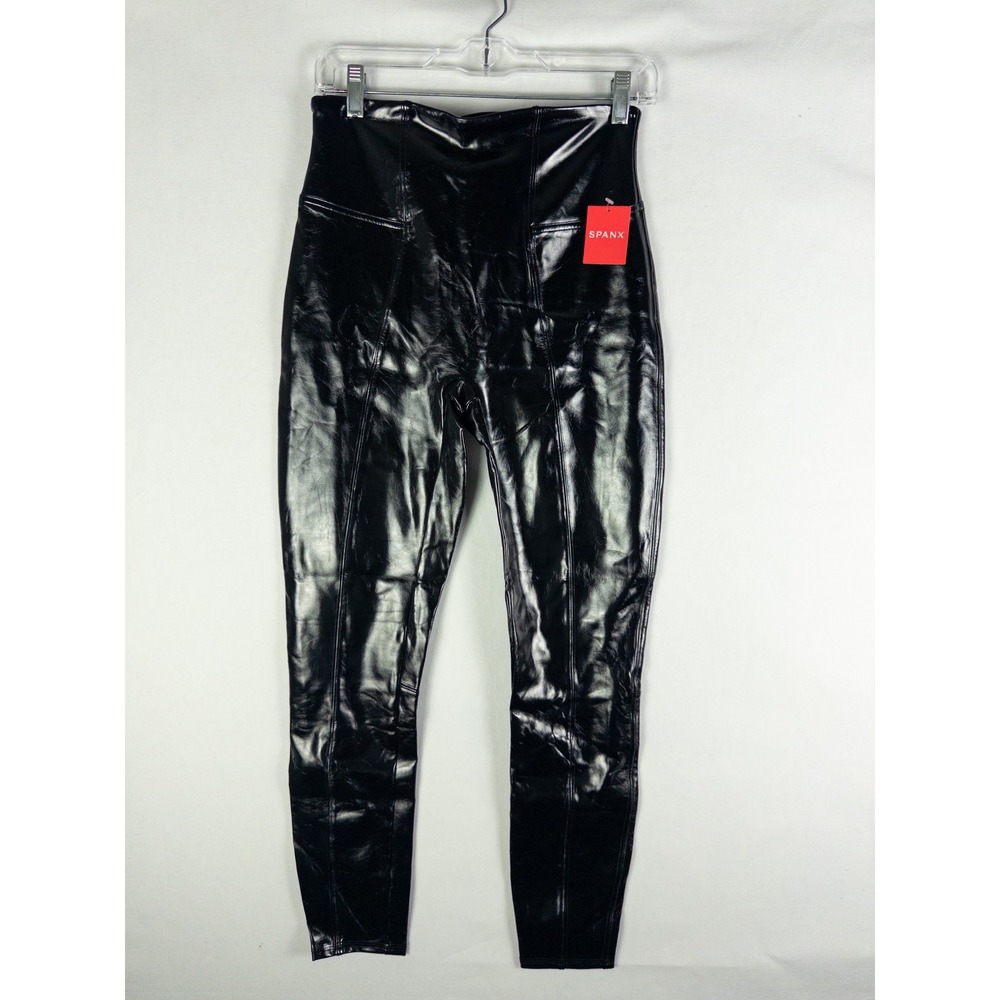 Spanx Faux Patent Leather Leggings Womens M High Waist Black Skinny Streetwear